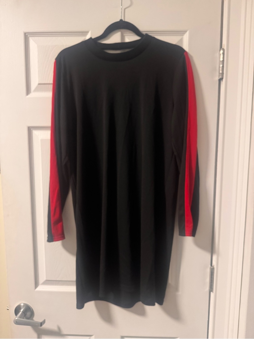 Black Long Sleeve Dress with Red Sleeve Stripe